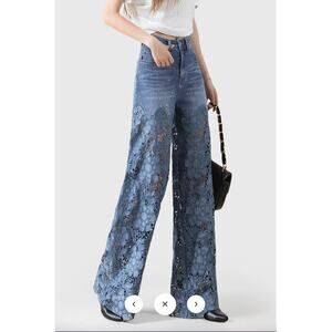 micas Lace Cut Out Patchwork Wide Leg Jeans Sz S